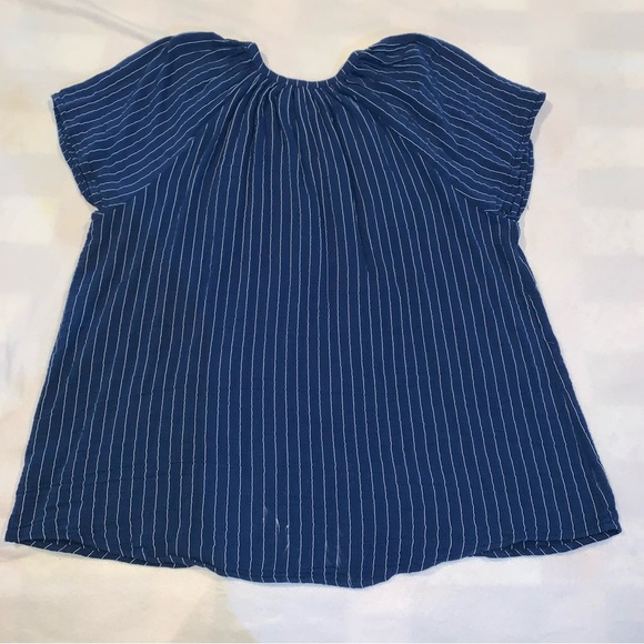 *Read Description* Joie Short Sleeve Gauzy V-neck Blouse Blue White Stripe 3x - Picture 6 of 9